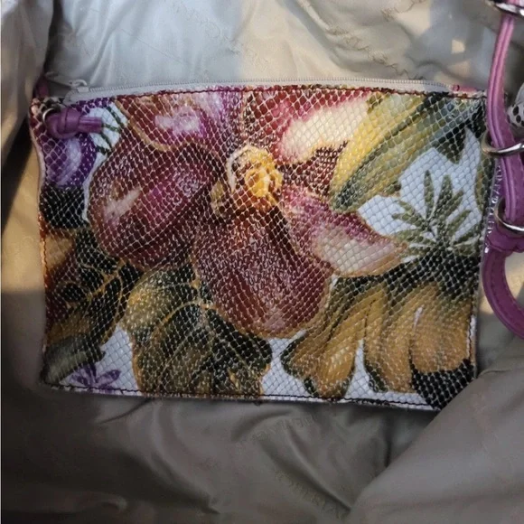 Roberta Gandolfi Italian Leather Tote Shoulder Bag Multicolor Floral with Pouch - Picture 9 of 11